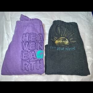 2 PAIRS LOVE YOUR PLANET & HEAVEN AND EARTH SWEATPANTS JOGGERS xs